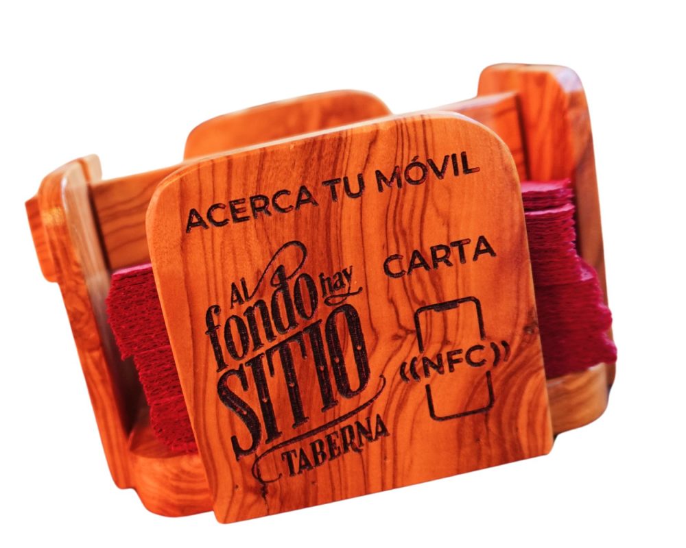 Servilletero madera de olivo con NFC Zatec